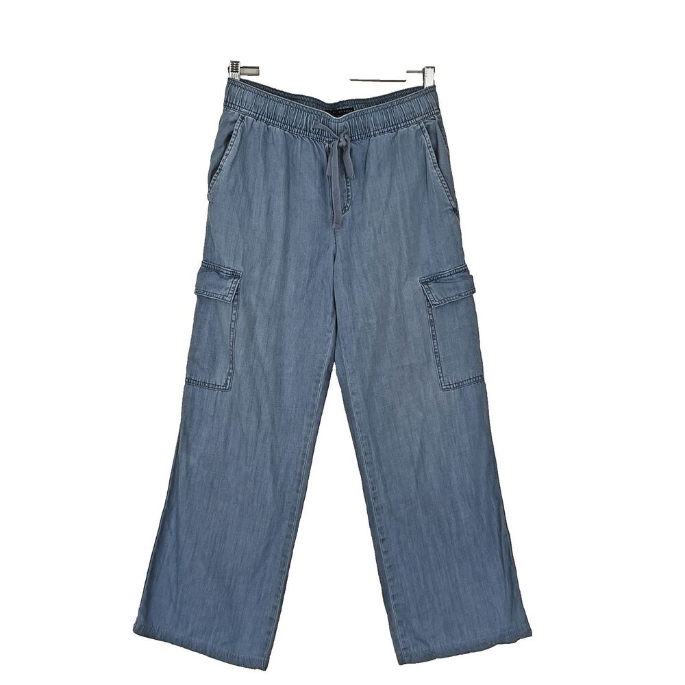Sanctuary Social Standard Women's S/M Coastal Blue Chambray Cargo Pants Pockets